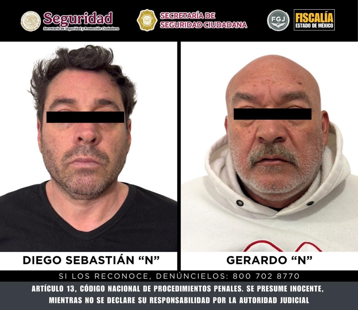 CUMPLIMENTA FISCALÍA EDOMÉX ÓRDENES DE APREHENSIÓN A DIEGO SEBASTIÁN “N” Y GERARDO “N”, POR HOMICIDIO MÚLTIPLE E INTERRUPCIÓN DEL EMBARAZO